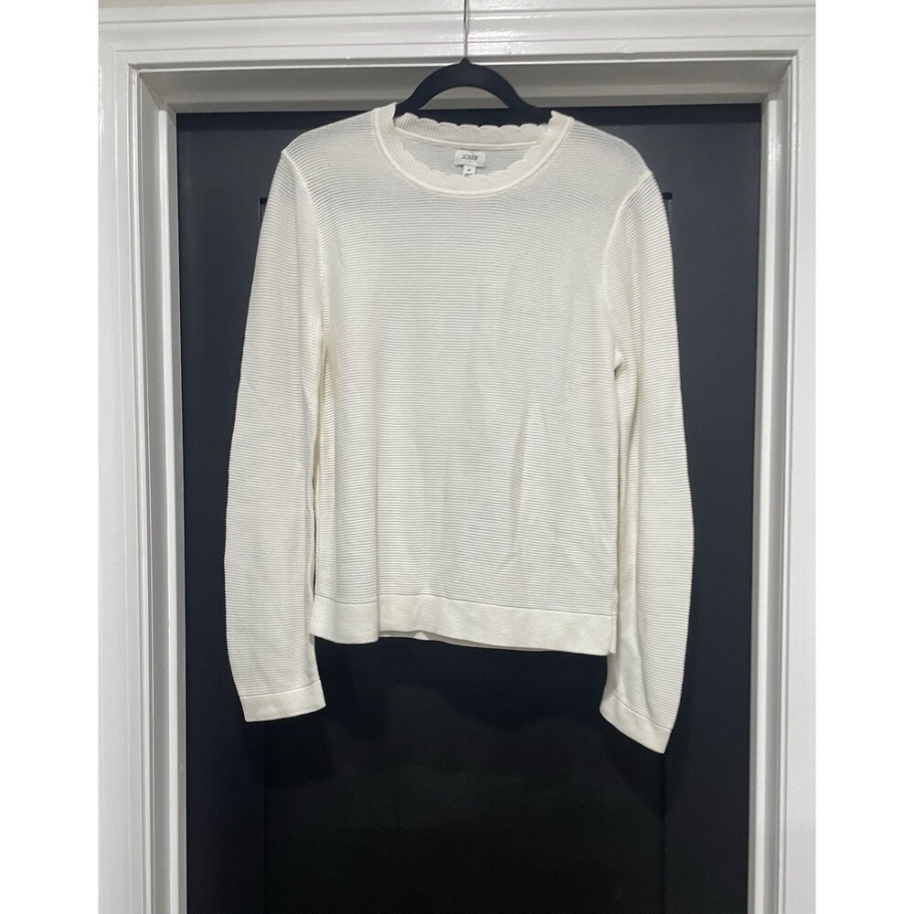J‎ Crew Womens Size Medium Ivory Scalloped Crew Neck Pullover Sweater Comfy